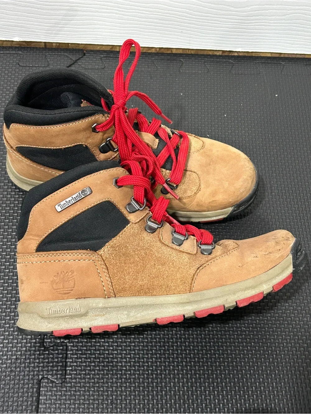 TIMBERLAND Earthkeepers Scramble MID Boys Leather Boots Brown, Sz 4